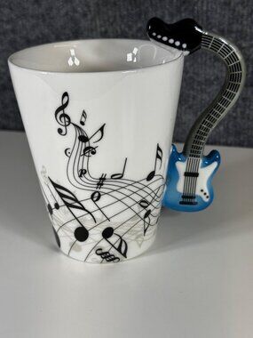 H Lanhong Guitar Handle Ceramic Mug Music Notes Design Unique Coffee Cup